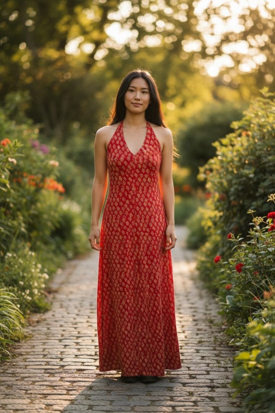 Sunahara Indie Inspired Boho Halter Maxi Dress Orange/Gold Maxi Dress Size 2